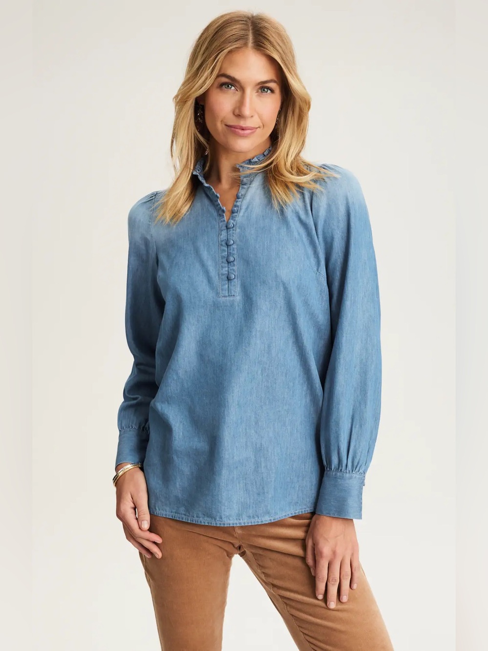 J. Jill (NWT W/ Small Flaw) Light Blue Chambray Indigo Stand Collar Top 2X - Picture 2 of 14